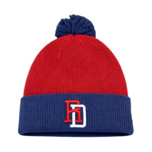 RD Classic Pom Knit Beanie – Red & Navy - Gorro Tejido Clásico RD con Pom – Rojo y Azul Marino
